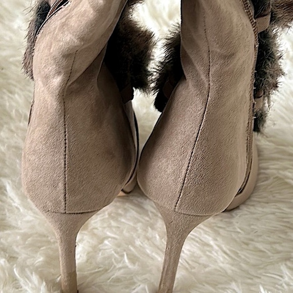 Suede Light Taupe Lace Up Faux Fur Boots - Picture 17 of 17